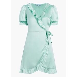 NWT Hill House Home Nima 100% Silk Wrap Mini Dress Mint Green Ruffle Small